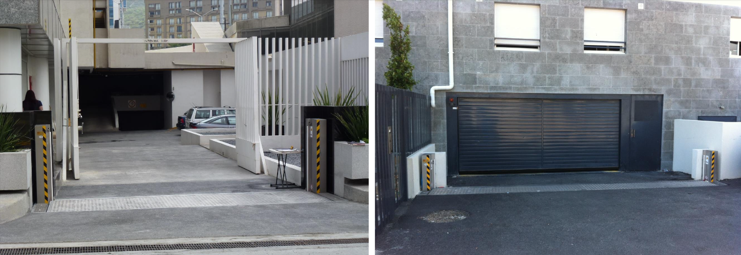 Stainless steel flood barrier installation flush with ground